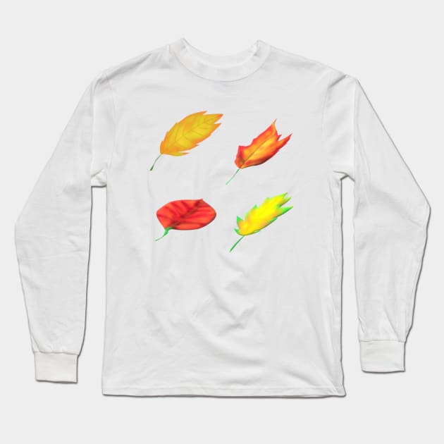 Fall Leaves (White Background) Long Sleeve T-Shirt by Art By LM Designs 